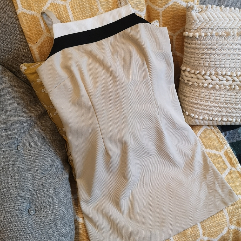 Cream, high, square neckline dress